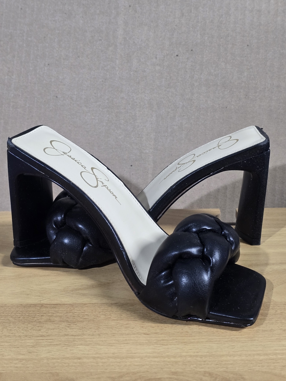 Jessica Simpson Sassia Braided Slip-On Slide Dress Sandals Black Braided Heels